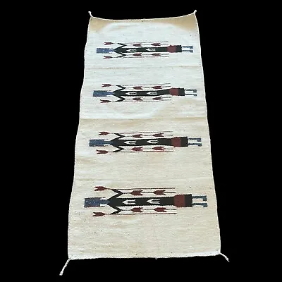 $82.37 • Buy Vintage Zapotec Rug 4 Pictorial Yei Sheep’s Wool Flat Weave Cotton Warp 57”L