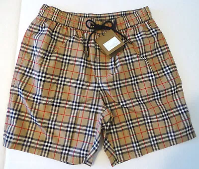 NEW Burberry Mens Guildes Burberry Check Drawcord Swim Shorts Archive Beige Sz S • $324.23