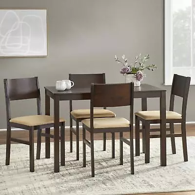 Modern 5-Piece Rectangular Dining Table 4 Upholstered Padded Dining Chairs Set • $275.92