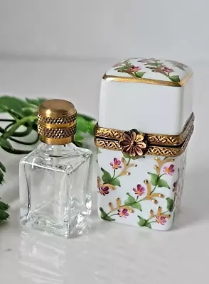 Vintage Limoges DUBARRY Peint Main Floral Trinket Box Perfume Bottle Inside • $58.99