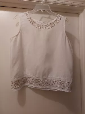 Hot Cotton By Marc Ware White Linen Embroidered Sleeveless Top - Size Medium • $11.99