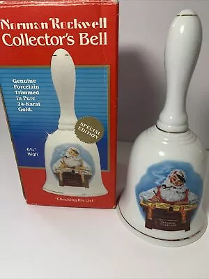 Norman Rockwell Collectors Bell Porcelain 24k Gold Trim Santa Checking His List • $4.95