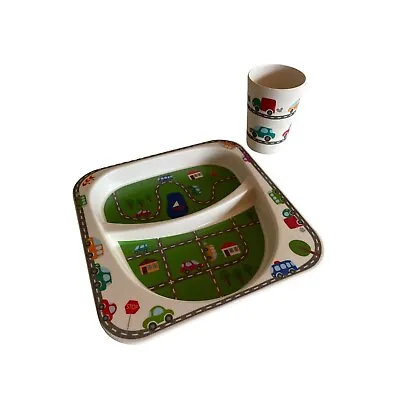 Core Kids Bamboo Child Divided Plate Cup Transportation Car Auto Image • $9.50