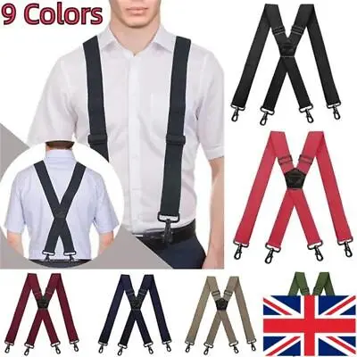 Heavy Duty Elastic Suspenders For Men Trouser Pants Braces Strap Work Belt • £9.43