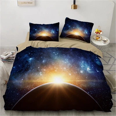 $49.91 • Buy 3D Sun Planet Starry Galaxy Print Duvet Cover Quilt Cover Pillowcase Bedding Set