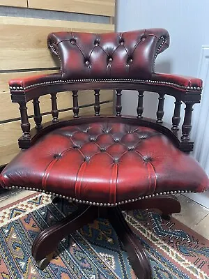 Vintage Oxblood Chesterfield Style Swivel Captains Chair Original Family Owed • £370
