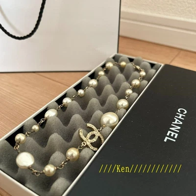 $1179.99 • Buy CHANEL Necklace Chain AUTH Coco Rare Vintage Choker CC Gold Logo Pearl Ball F/S
