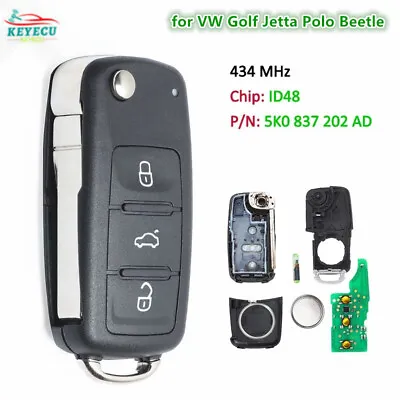 $9 • Buy 5K0 837 202AD Fits For VW Golf Jetta Polo Beetle Flip Remote Key Fob 434MHz ID48