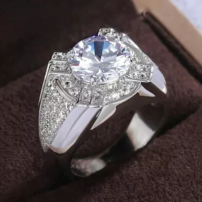 £178.70 • Buy 2.58 TCW Round Cut Moissanite Men's Engagement Ring In 14K White Gold Plated
