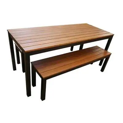 $1395 • Buy Beer Garden Outdoor Furniture 3 Piece Galvanised Timber Metal Setting Black 1.8m
