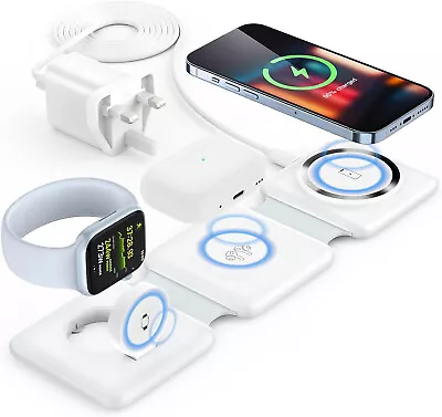 3 In 1 Wireless Charging Station Mag-Safe Charger Magnetic Foldable  IPhone • £14.99