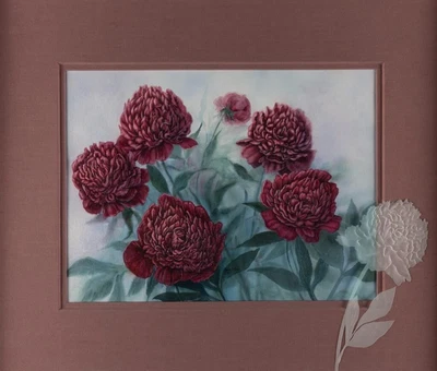 $900 • Buy Watercolor Painting Etched Glass - Peonies - Marcia Ballowe Original Signed