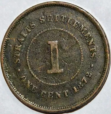 1872-h British Crown Colony Straits Settlements Victoria 1 Cent Km-9 Old Coin • $0.99