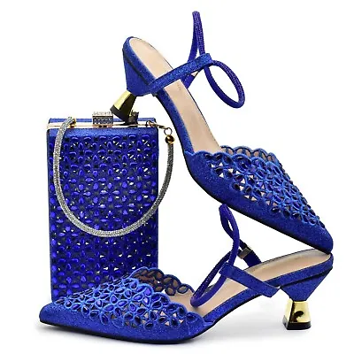 Latest Italian Lady Shoes And Bag Fashion Matching High Heels 7 CM Rhinestones • $89.99