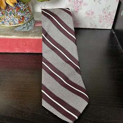 Ralph Lauren Neck Tie Houndstooth Stripe  Brown Maroon Silk USA Green Label • $17