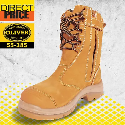 Oliver Work Boots 55385 Zip Side Steel Toe Safety High Leg 200mm Wheat Shoes • $178.95