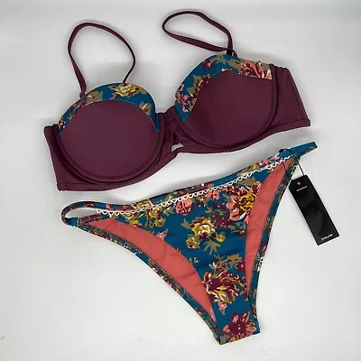 New Tavik Blue & Purple Floral Bikini - Size M/L • $40