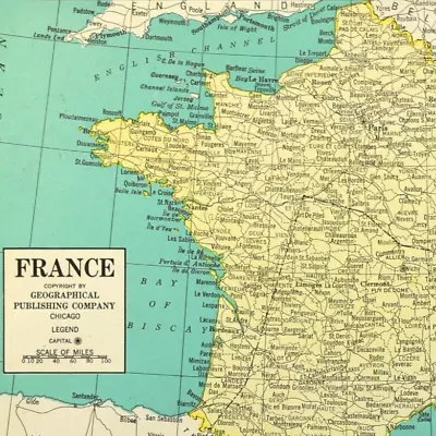 Ca1943 Occupied FRANCE Map Wartime WWII Vichy Regime Vintage Paris Antique • $17.95