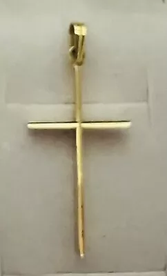 14k Solid Yellow Gold Small Plain Slender Religious Cross Pendant Charm NO CHAIN • $92.24