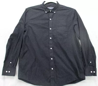 Club Room Button Up Shirt Men's L Black With White Mirco Polka Dot Cotton Blend • $12.99