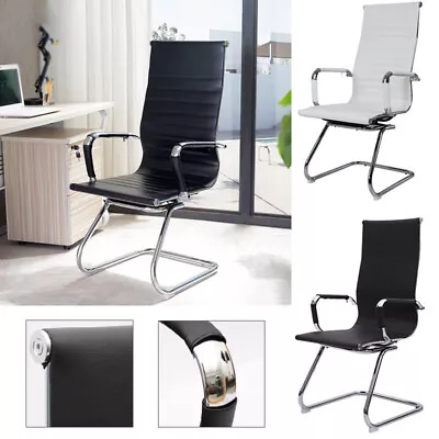 Cantilever Office Chair Boardroom Meeting Visitor Chair Leather & Chrome Base • £83.95