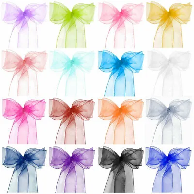£7.99 • Buy 10 50 100 Organza Sashes Chair Cover Bow Sash WIDER FULLER BOWS Wedding Party 