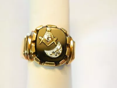 Vintage 10K Gold Mens Masonic Ring Onyx Diamond  Size 10.75   5.5 Grams • $299.99