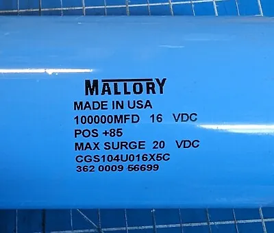 Mallory 100000uF 16V Large Can Electrolytic Capacitor CGS104U016X5C • $25