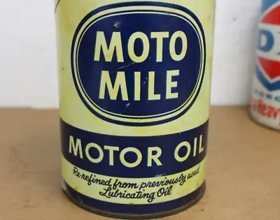 $25 • Buy RARE ~ Early 1960s Era MOTO MILE MOTOR OIL Old 1 Quart Oil Can