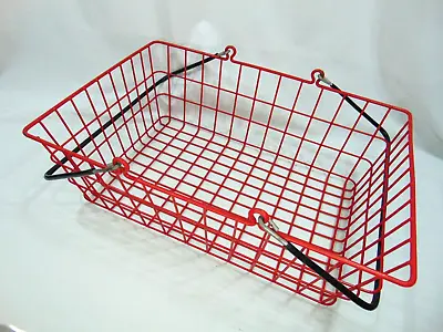 Vintage 17in Wire Farmers Market Shopping Basket Rubber Coated Red & Black • $39.99