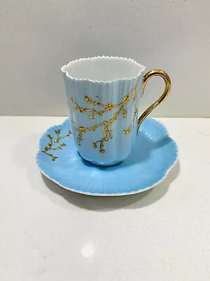 Vintage Double Crown Germany Baby Blue Gold Demitasse Cup And Saucer Set RARE • $49