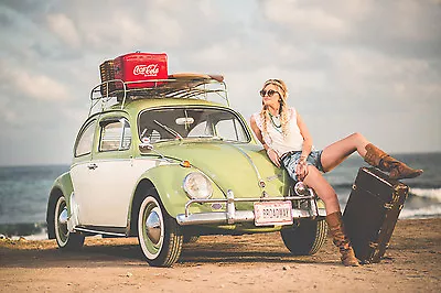 Retro Classic Car Canvas #117 Vintage Vw Beetle A1 Canvas Car Pictures • £20.35