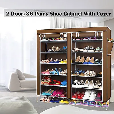 $29.99 • Buy 2 Doors With Cover Portable Storage Shoe Rack Cabinet Holder Wardrobe Organiser