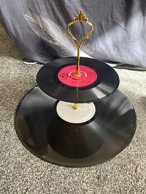 Two Tier Cake Stand Made From Old Vinyl Records (gold) • £2