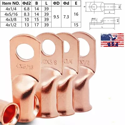 Bare Copper Lugs Ring Terminals Battery Wire Welding Cable Connectors 8-4/0 AWG • $6.49