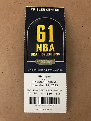 2019 Michigan Wolverines Vs Houston Baptist Basketball Ticket Stub • $4.99
