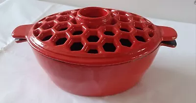 Red Cast Iron Enamel Lattice Stove Top Steamer Air Moisturizer Potpourri 1.5 Qt • $45