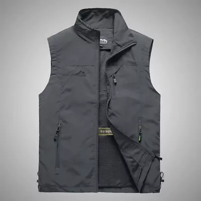 Mens With Pockets Zipper Vest Men Casual Sleeveless Sport Tops Mesh Lining • $6.75