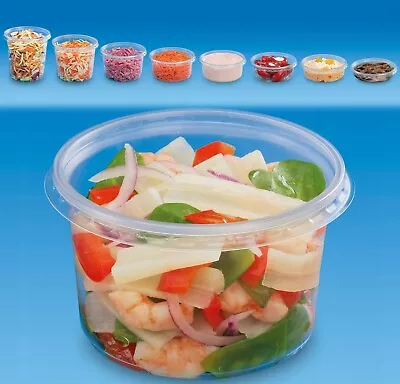 Round Plastic Food Containers And Lids Deli Pots Clear Plastic Tubs Recyclable  • £10.99