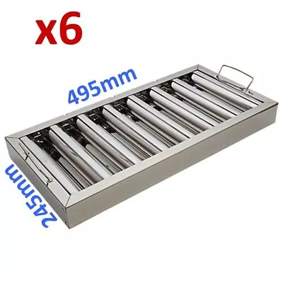 6x Canopy Grease Baffle Filter Stainless Steel Kitchen Extraction Hood 495x245mm • £167.49