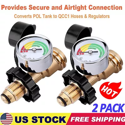 Propane Tank Pressure Gauge Brass Adapter W/ QCC1 Connectior Gas Level Meter BBQ • $14.99