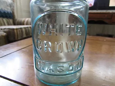 Vintage White Crown Blue Mason Jar Pint Size Zinc Lid • $39.96