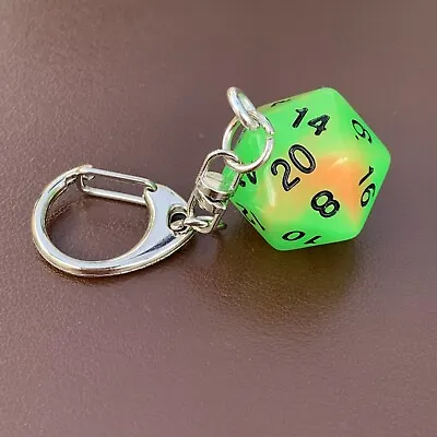 £2.49 • Buy D20 Dice Keyring - Glow In The Dark - Green And Orange - Games Master - D&D.