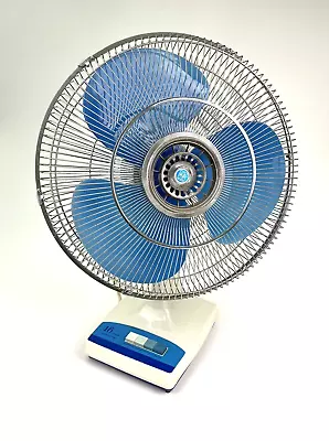 Vintage KU HSING Blue Blade Oscillating Fan 16  1986 - Tested And Works Great!! • $79.96