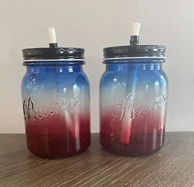 Set 2 Mason Canning Preserves Jar Oil Lamps Rustic Farmhouse Red White Blue • $14