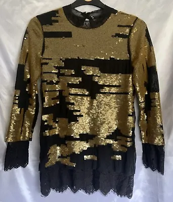 £6.99 • Buy Topshop Black & Gold Sequin Embellished Dress/long Top Size 8