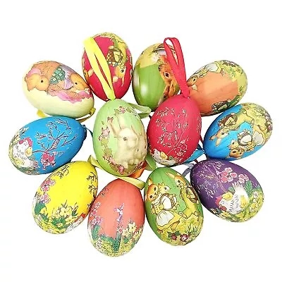 12Pcs Vintage Style Paper Mache Foam Egg Hanging Ornaments Easter Decoration • $48.07