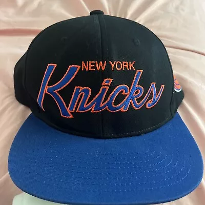 Mitchell & Ness New York Knicks Snapback Hat Cap Black/Orange/Script • $20