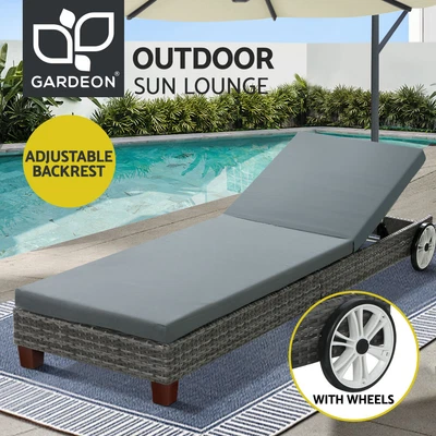 $206.11 • Buy Gardeon Sun Lounge Wicker Lounger Day Bed Wheel Patio Outdoor Furniture Setting
