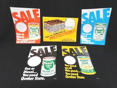 (5pcs) QUAKER STATE - Point Of Sale - POSTER PACK - SIGNS DISPLAY (1983) - (NOS) • $39.50